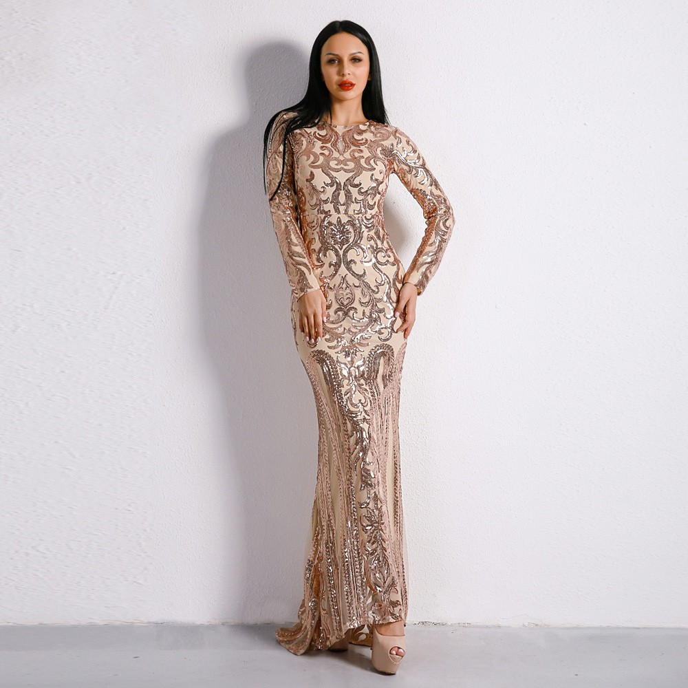 European Luxury Sequin Long Sleeve Dinner Dress Wedding Gown Evening Dresses Shopee Malaysia