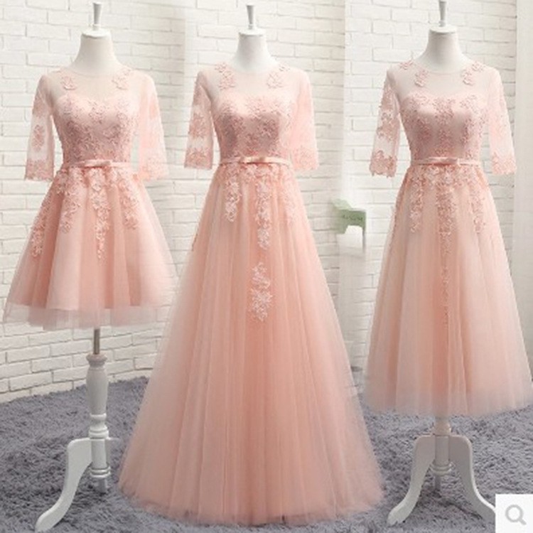 Pink Bridesmaid Dress New Spring And Autumn Wedding Mid Length Banquet Evening Dress Sleeves Girlfriends Bridesmaid Dress Shopee Malaysia