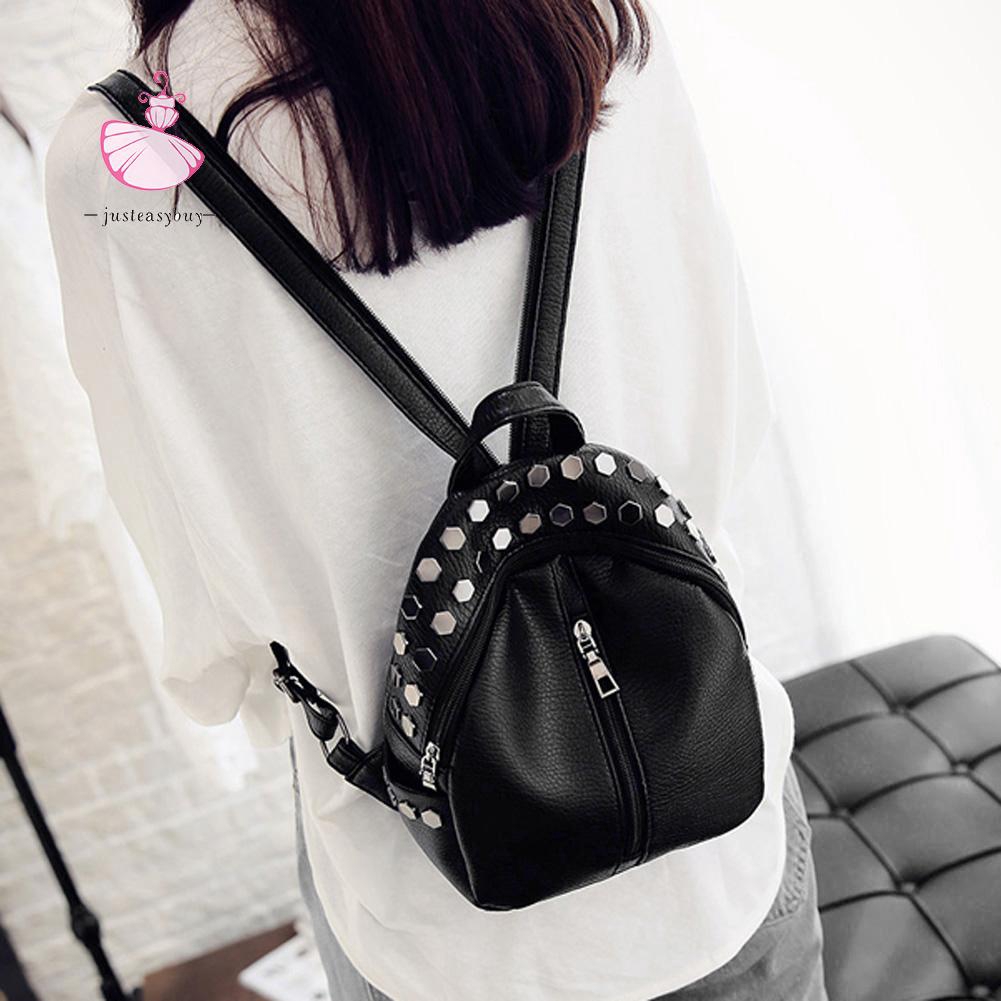 J 2020 Fashion Women Pu Leather Rivet Backpack Shoulder Bag Shopee Malaysia