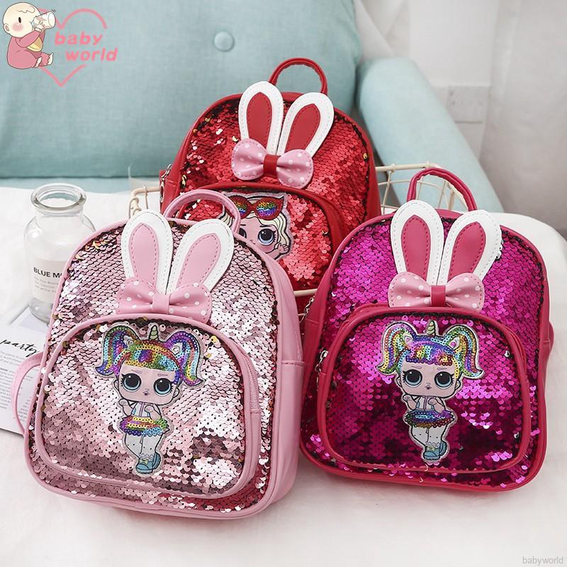 Lol Surprise Baby Girls Sequins Backpack Bunny Ear For Children Cute Lol Surprise Doll Bag Shopee Malaysia