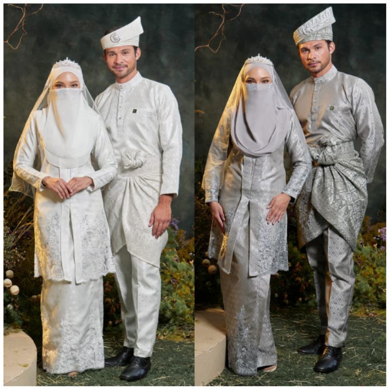 Songket akan nampak lebih eksklusif dengan warna lembut. Set Baju Pengantin Kebaya Songket Dan Baju Melayu Songket Sedondon Baju Nikah Sanding Veil Shopee Malaysia