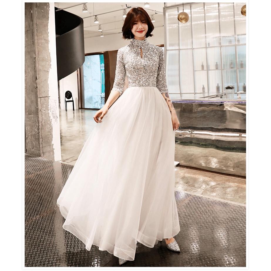 New Bling White Sequin Dinner Evening Dress For Women Girl Female Shiny Formal Noble Banquet Hostess Wedding Gown Dress Shopee Malaysia