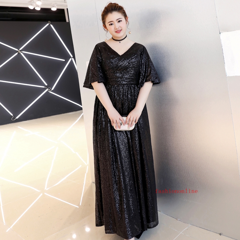 Customized Plus Big Size Xl 8xl Long Black Sequin Top Grade Dinner Evening Dress Women Girl Formal Wedding Event Dress Shopee Malaysia