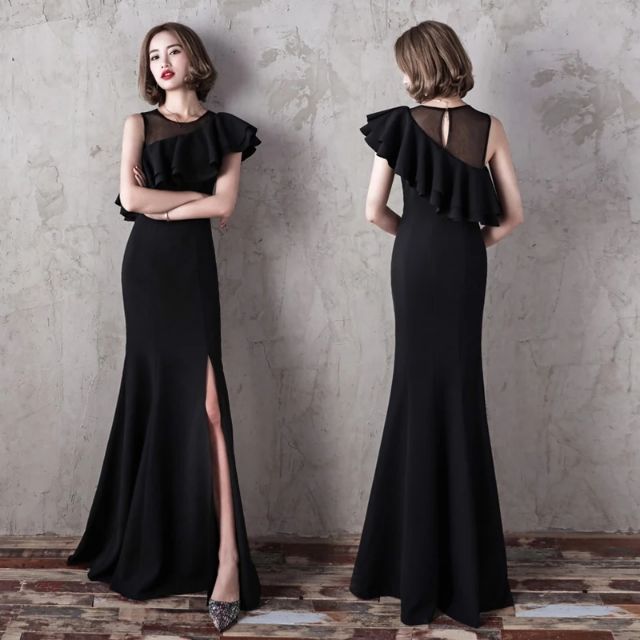 Dinner Classic Long Black Dress Shopee Malaysia