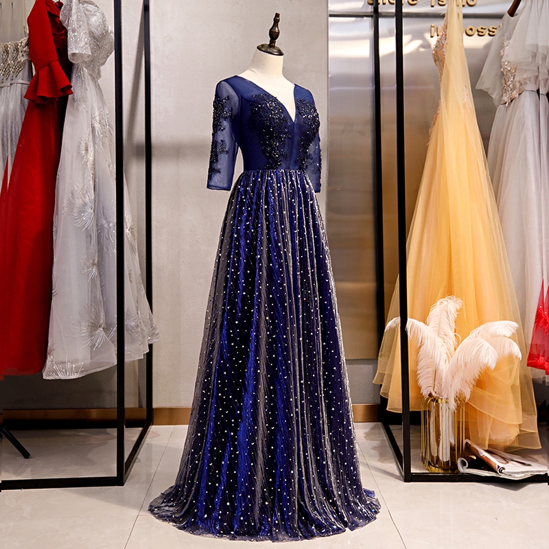 Custom Made Long Blue Bling Annual Dinner Jubah Dress Women Girl Birthday Party Bride Bridemaid Evening Engagement Dress Shopee Malaysia
