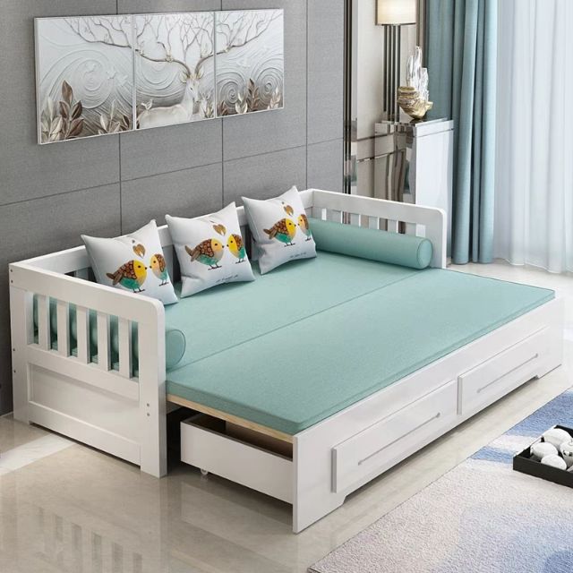 Solid Wood Sofa Bed Foldable Living Room Double 1 5 M Multi Funct Shopee Malaysia