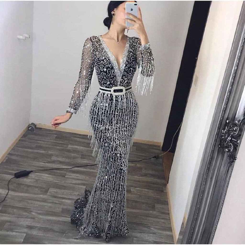 New Long Sleeve Sequin Fringed Dress Women Girl Stylish Mermaid Annual Dinner Dress Birthday Party Club Tessel Dresses Shopee Malaysia
