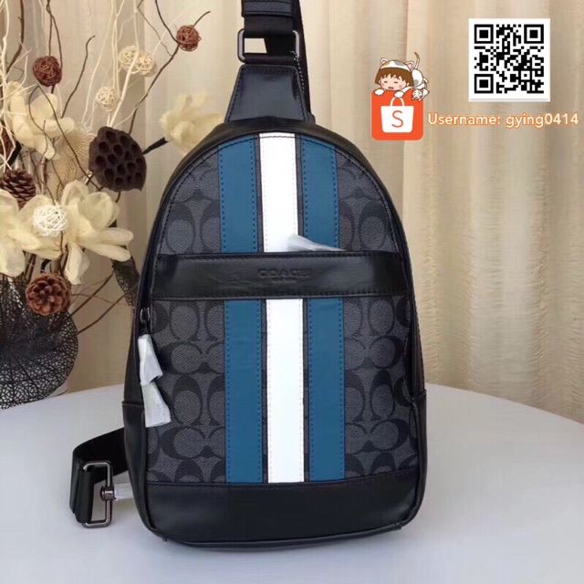 Coach F26067 Signature Charles Sling Backpack Varsity Stripe Bag Men Crossbody Shopee Malaysia