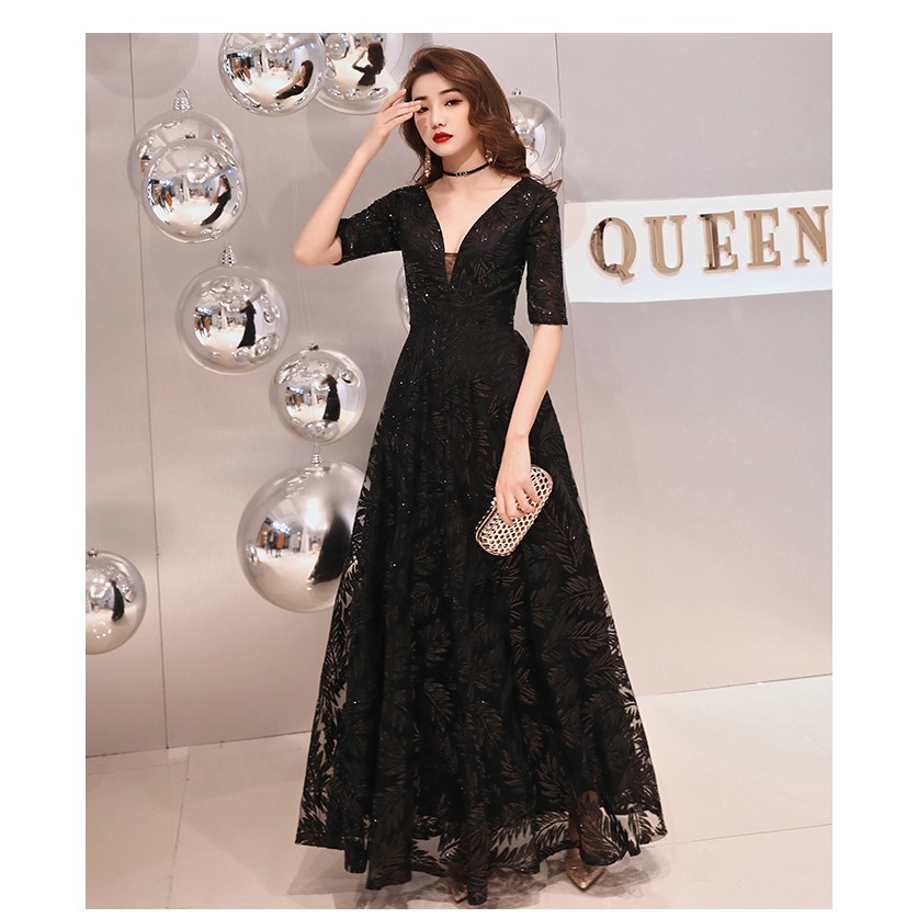 Korean Women Elegant Simple Dinner Party Maxi Dress Wedding Evening Dress Shopee Malaysia