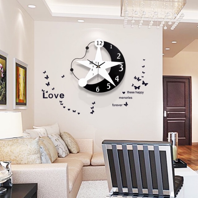 Cartoon Creative Wall Clocks Simple Wooden Clock Children S Room Decoration Star And Moon Design Shopee Malaysia