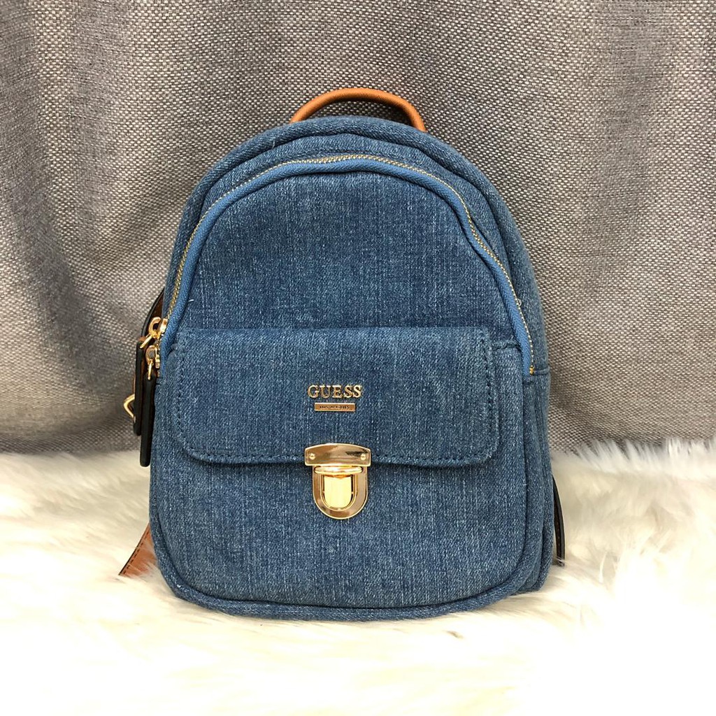 Guess Women S Simple Medium Outdoor Backpack With Dust Bag Denim Blue Shopee Malaysia