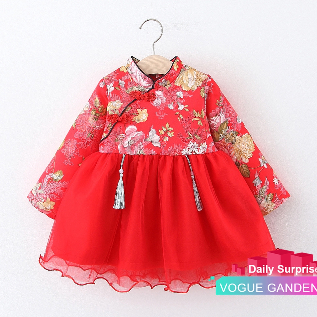 Cute New Year Baby Kid Girls Chinese New Year Tang Suit Chinese Style Princess Dresses Shopee Malaysia
