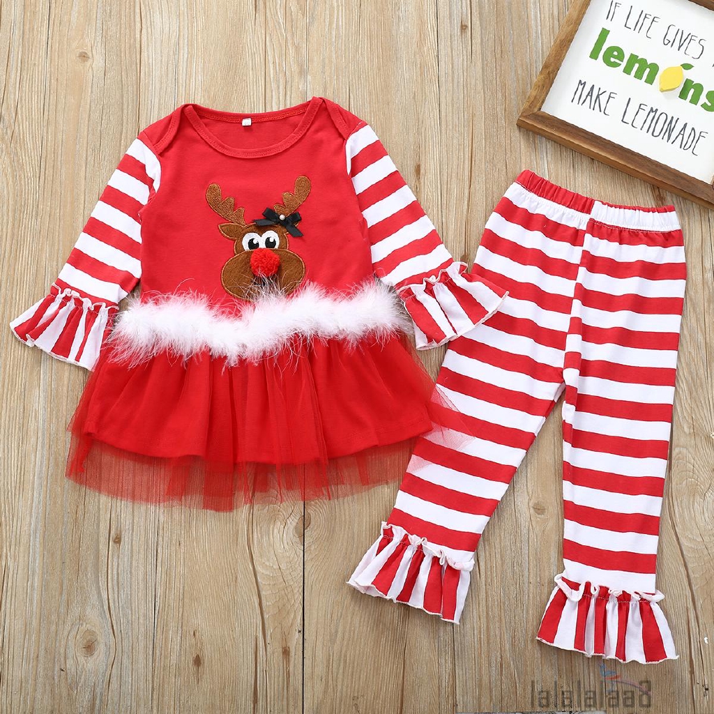 Baby Madchen Weihnachten Kleid Deer Top Tutu Kleid Hose Gestreift Party Shopee Malaysia