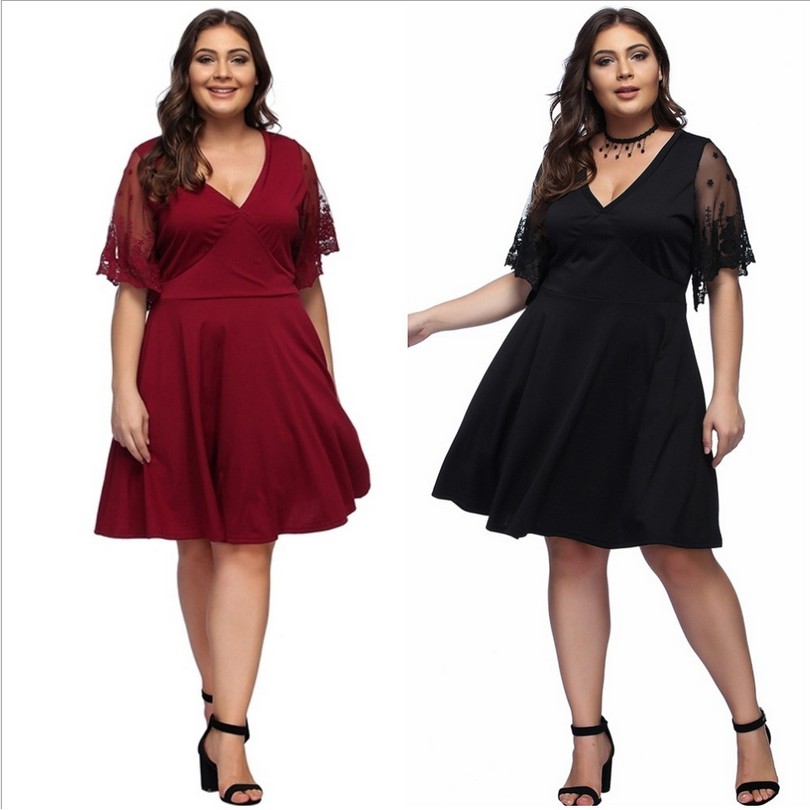 Women Large Size V Neck Patchwork Party Elegant Maxi Dress Plus Size Lady Casual Evening Dress Big Size Dresses Shopee Malaysia