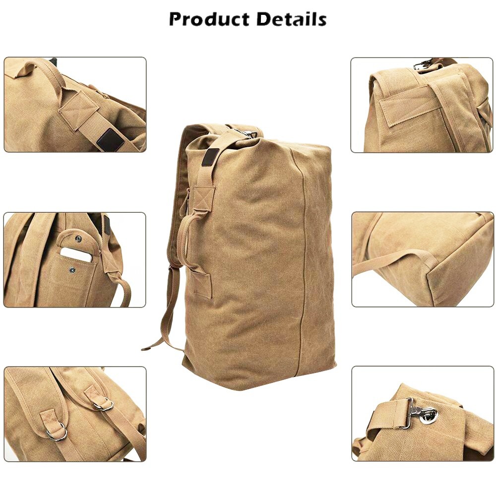 Large Capacity Travel Climbing Bag Backpack Female Bag Canvas Bucket Bag Shoulder Sports Bag Men Khaki S Shopee Malaysia