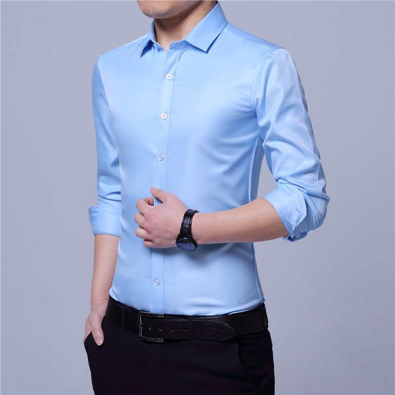 Long Sleeve Blue Shirt Men Formal Business Baju Classic Slim White Casual Shirts Shopee Malaysia