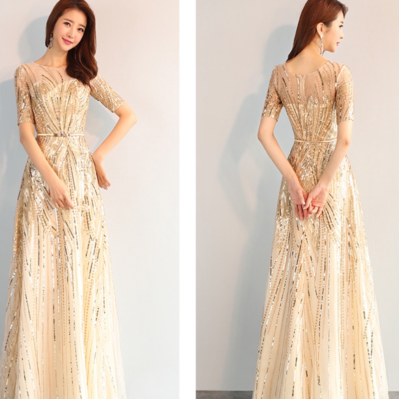 Women S Wedding Party Gold Long Dress Bridesmaid Maxi Dresses Shopee Malaysia