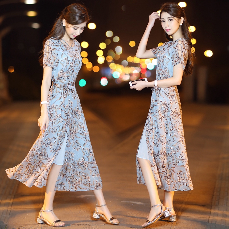 Women Chiffon Midi Dress Irregular Elegant Slim Dinner Party Dresses Shopee Malaysia
