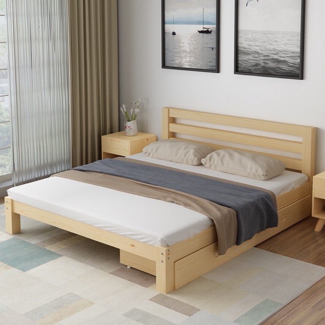 Ready Stock Pine Wood Bed Bedroom Furniture Double Bed 1 8 Meters Economic Modern Simple 1 2m Single Bed Shopee Malaysia