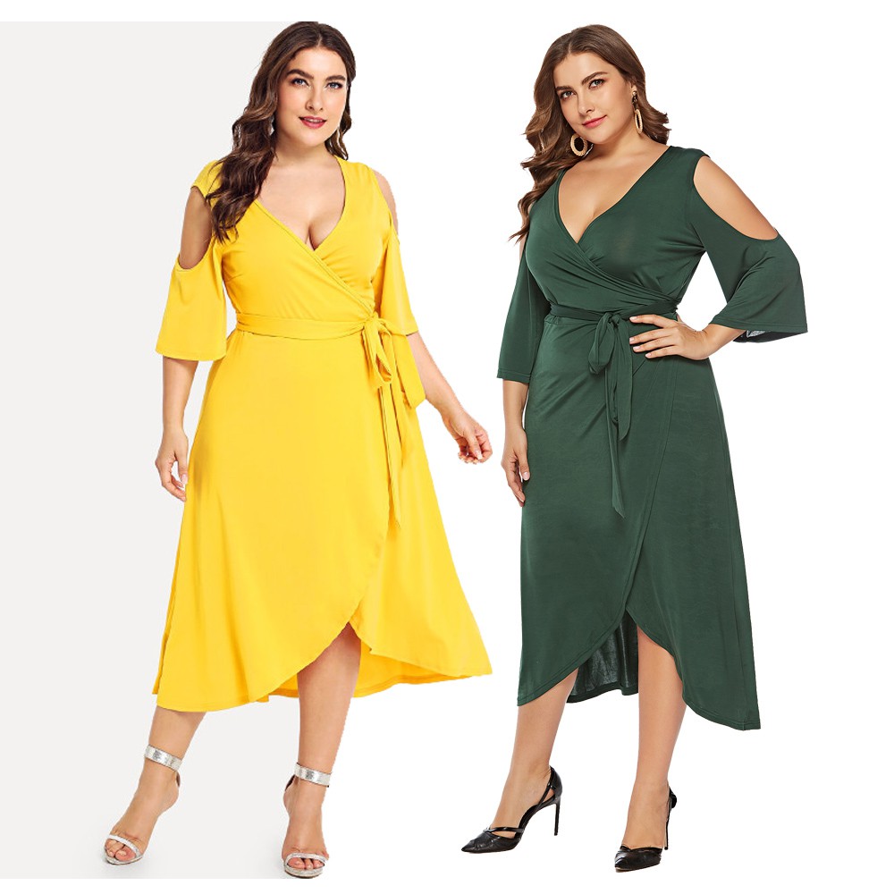 Women Plus Size V Neck Casual Dinner Party Clothes Dress Shopee Malaysia