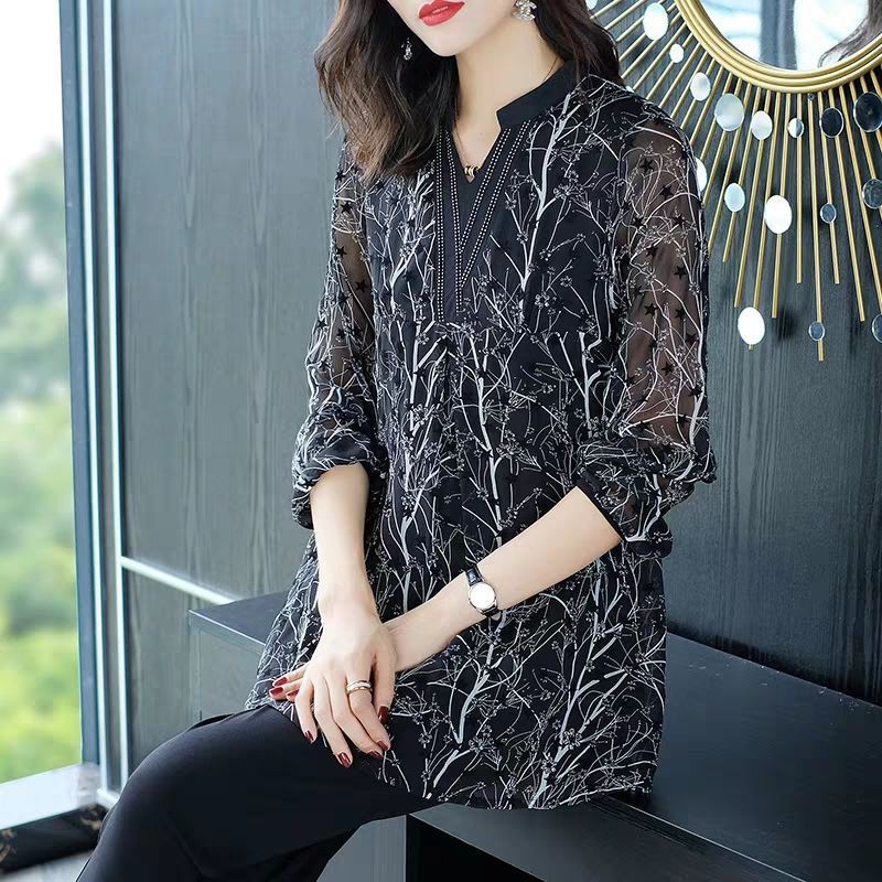Chiffon Dress Short Sleeve Shirt Middle Aged Blouse Big Size Plus Size Fat Mm Chiffon Shirt Loose Slim 2020 Spring And Autumn Dress New Big Size Women S Air Covering Belly Top Shopee Malaysia