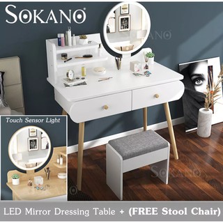 B20114 Dressing Table With Led Mirror Modern Nordic Solid Wood Dressing Make Up Table Storage Cabinet Desk Furniture Shopee Malaysia