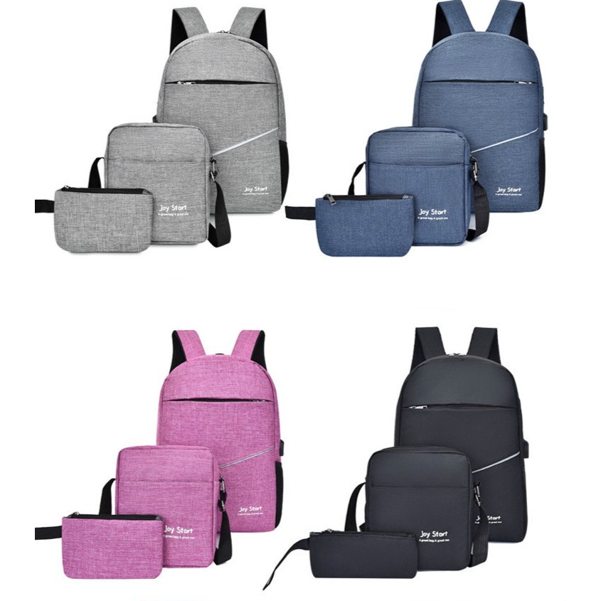 3 Piece Set Men S Backpack Messenger Bag Change Bag Usb Charging Business Casual Student Bag Computer Bag Travel Bag Shopee Malaysia