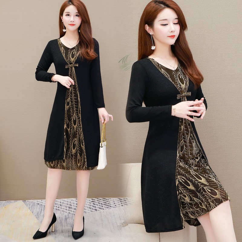L 4xl Women Dinner Dress Casual Midi Dress Long Sleeve Women Dress Shopee Malaysia