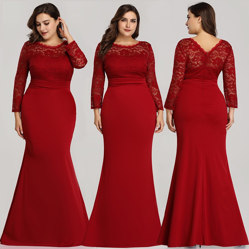 Ever Pretty Lace Long Sleeve Mermaid Plus Size Evening Gown Party Dinner Maxi Dresses Plus Size Blouse7668 Shopee Malaysia