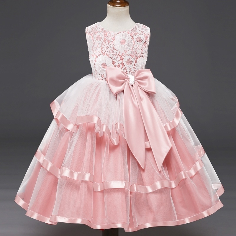 Cute Bow Baby Girl Lace Princess Birthday Dress Flower Girls Wedding Gown Shopee Malaysia