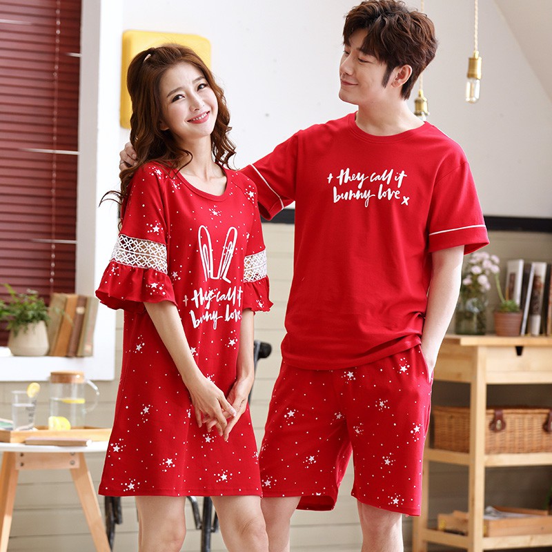 Summer Couple Pajamas Summer Short Sleeved Cotton Men Women Sexy Korean Version Of The Nightdress Bride Wedding Wedding Shopee Malaysia