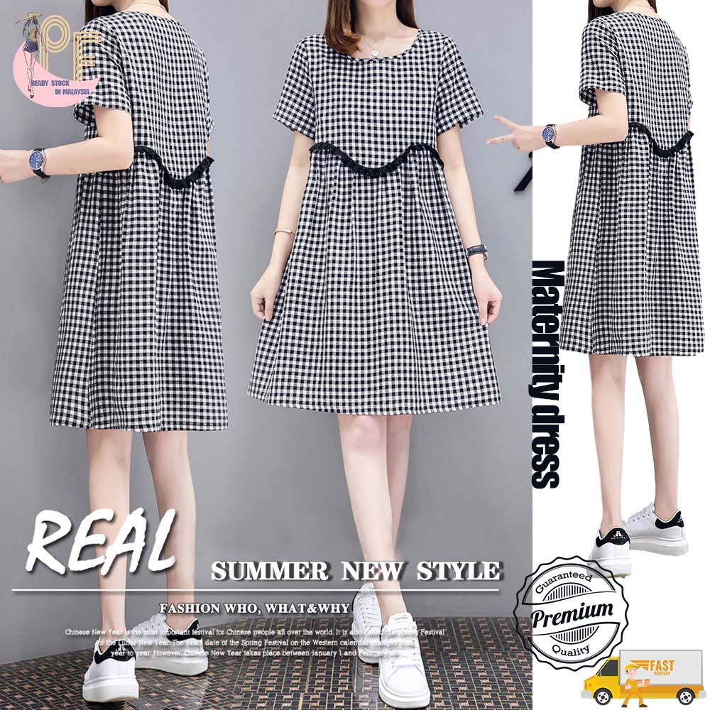 Ready Stock Fashion Woman Maternity Dress Loose Short Sleeve Pregnant Clothes Korean Casual Plus Size Round Neck Shopee Malaysia