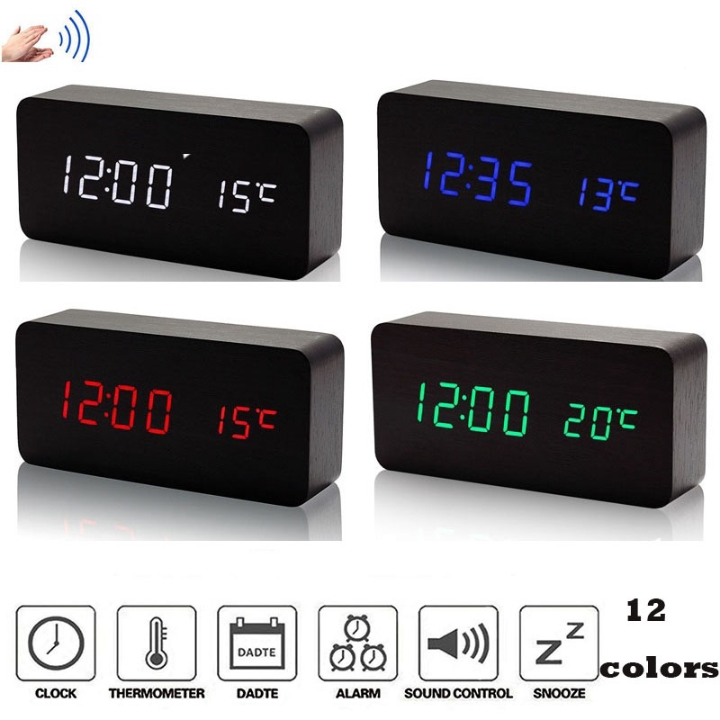 Tmtop Led Wood Clock Creative Alarm Clock Voice Control Modern Wood Usb Aaa Digital Led Voice Control Alarm Clock Calendar Thermometer Audio Home Theatre Electronics
