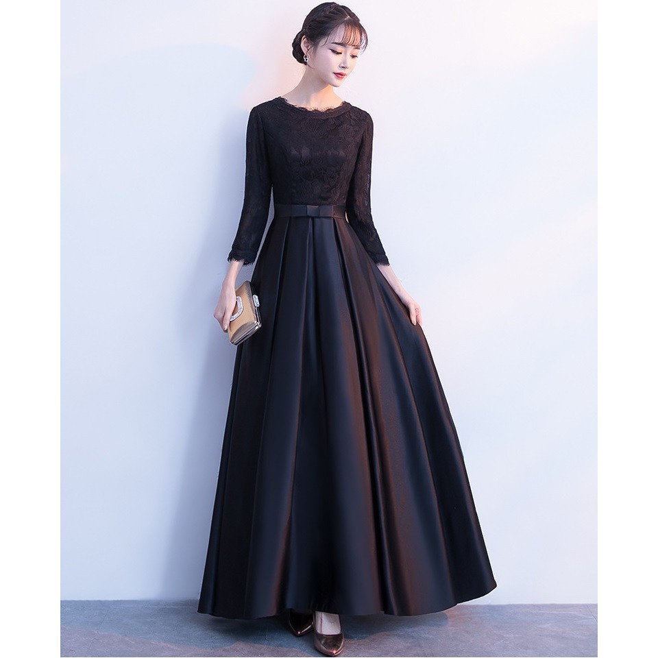 Formal Black Lace Dinner Dress Baju Raya Kurung Peplum Moden Jubah Maxi Dresses Shopee Malaysia