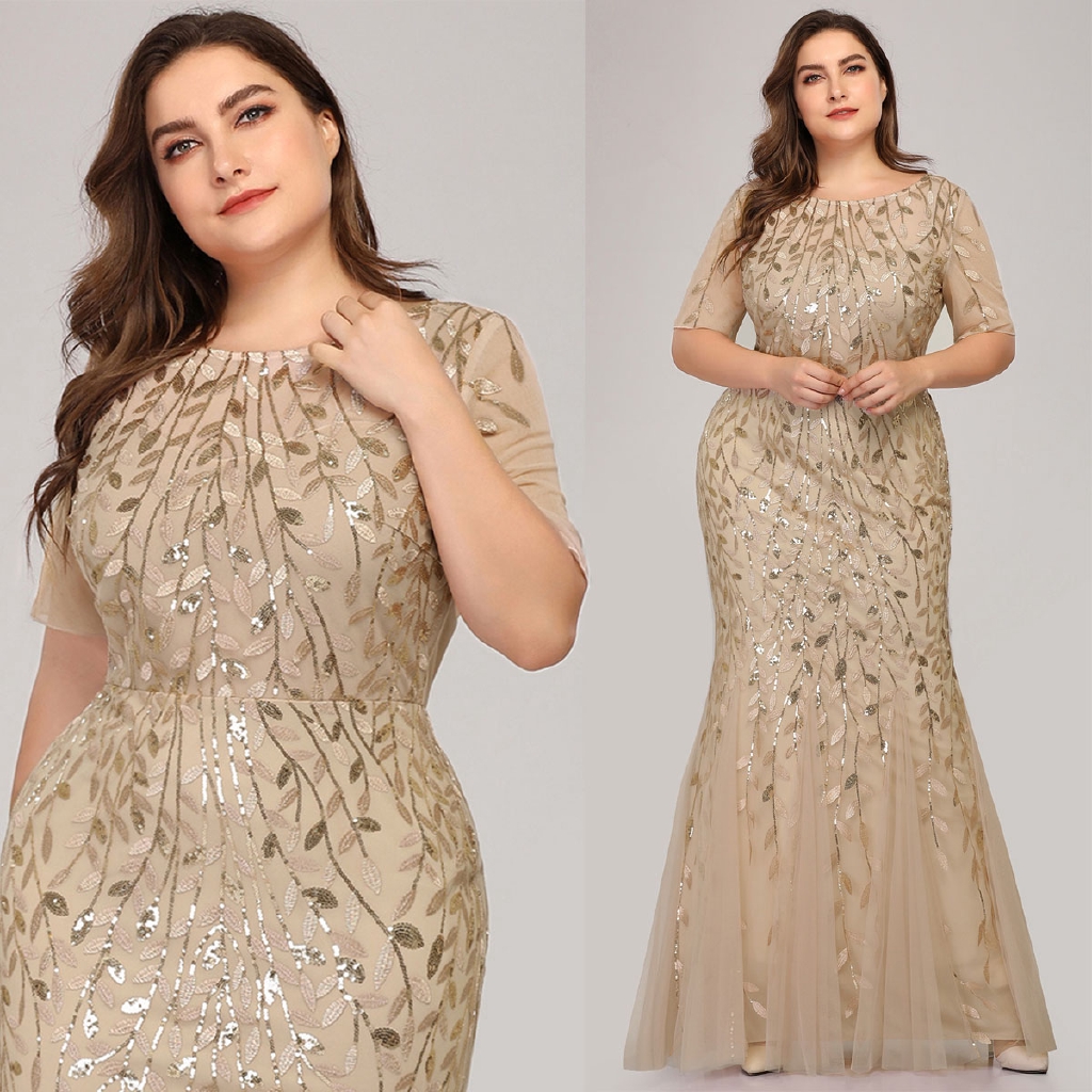 Ever Pretty Maxi Sequin Plus Size Blouse Wedding Mermaid Party Dress Formal Gown7707 Gold Colour Dress Plus Size Blouse Shopee Malaysia