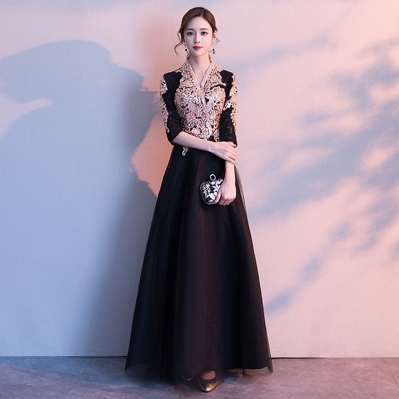 New Gold Embroidery Black Dinner Party Jubah Dress Women Girl Fashion Long Muslimah Baju Kurung Evening Formal Dress Shopee Malaysia