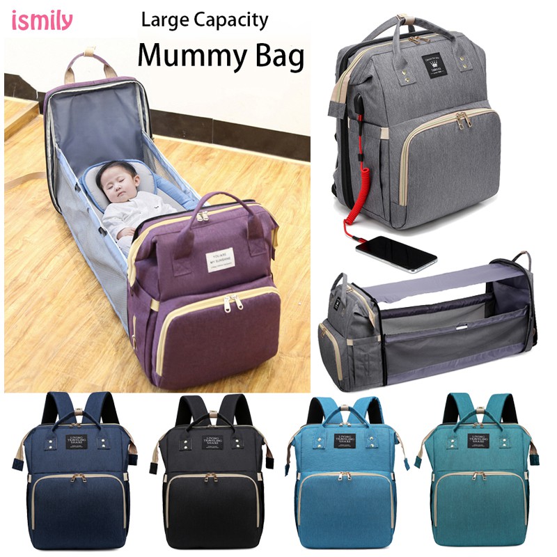 Ismily Mummy Bag Large Capacity Diaper Bag With Baby Crib Nappy Backpack Maternity Travel Bag Shopee Malaysia