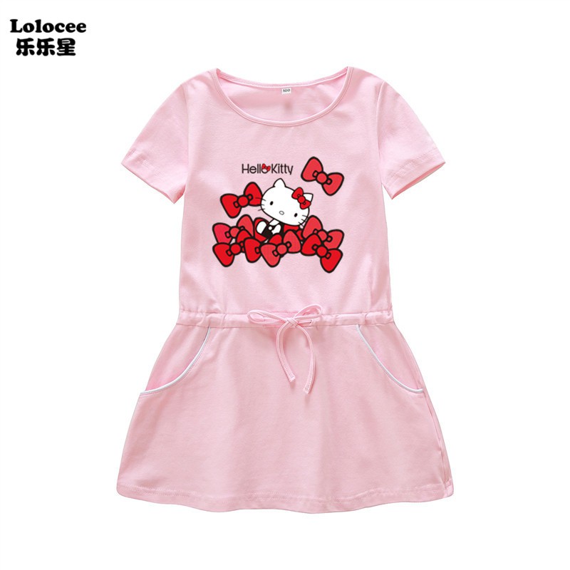 Princess Girls Hello Kitty Cat Dress Kids Short Sleeve Cotton Dress Birthday Party Mini Dresses Shopee Malaysia