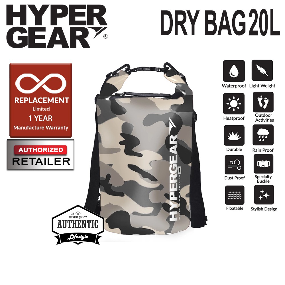 Hypergear 20l Dry Bag Ipx6 Waterproof Specification Camouflage Grey Alpha Shopee Malaysia