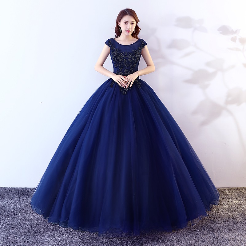 Xs 3xl Sleeveless Navy Blue Competition Dinner Prom Puffy Engagement Birthday Party Ballroom Evening Dress 8 Shopee Malaysia