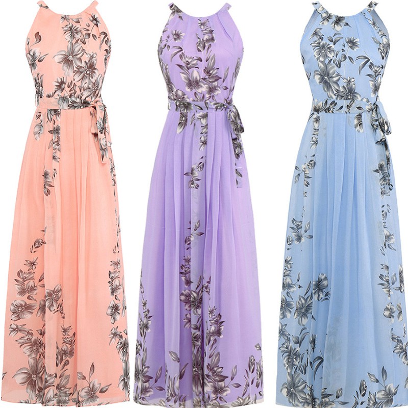 Women Off Shoulder Maxi Floral Dress Beach Vacation Dresses Shopee Malaysia