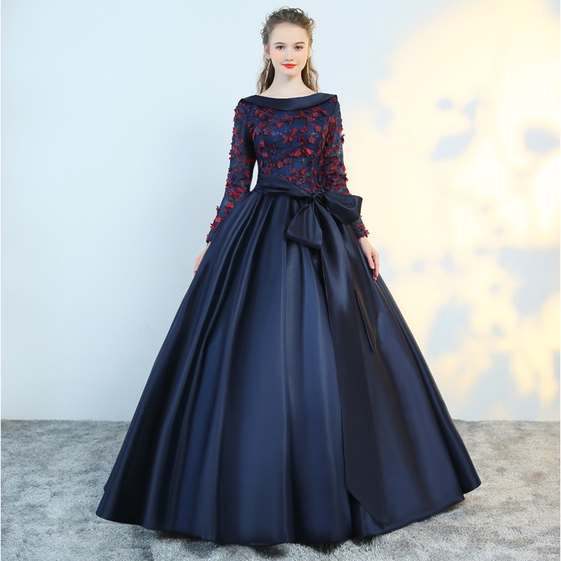 Top Grade Luxury Navy Blue Wedding Ball Gown Dinner Evening Formal Long Dress Women Girl Sister Bridal Event Maxi Dress Shopee Malaysia