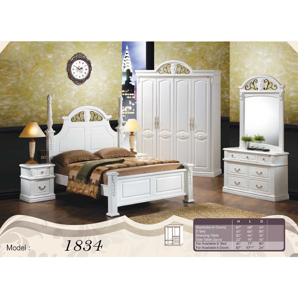 King Queen Solid Wood Bedroom Set Kim Huat Furniture Bed 4 Door Wardrobe Dressing Table Side Table Shopee Malaysia