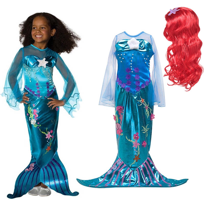 Princess Ariel Dress Cosplay Costume Kids Fancy Blue Dress Halloween Party Girls Birthday Outfit Gift Shopee Malaysia