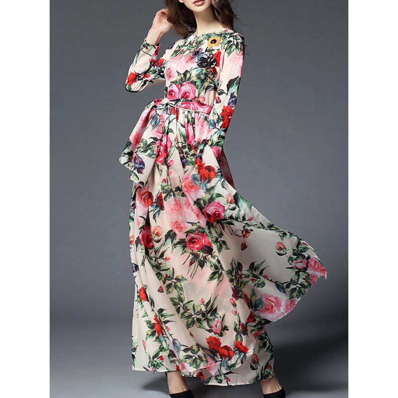 Floral Dress Women Long Sleeve Boho Printing Maxi Beach Dinner Dresses Co Shopee Malaysia