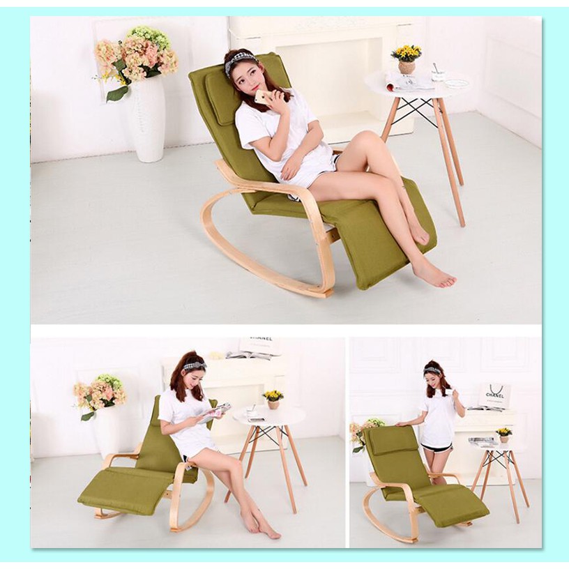 Modern Wooden Rocking Chair Recliner With Foot Rest Design With Fabric Cushion Shopee Malaysia