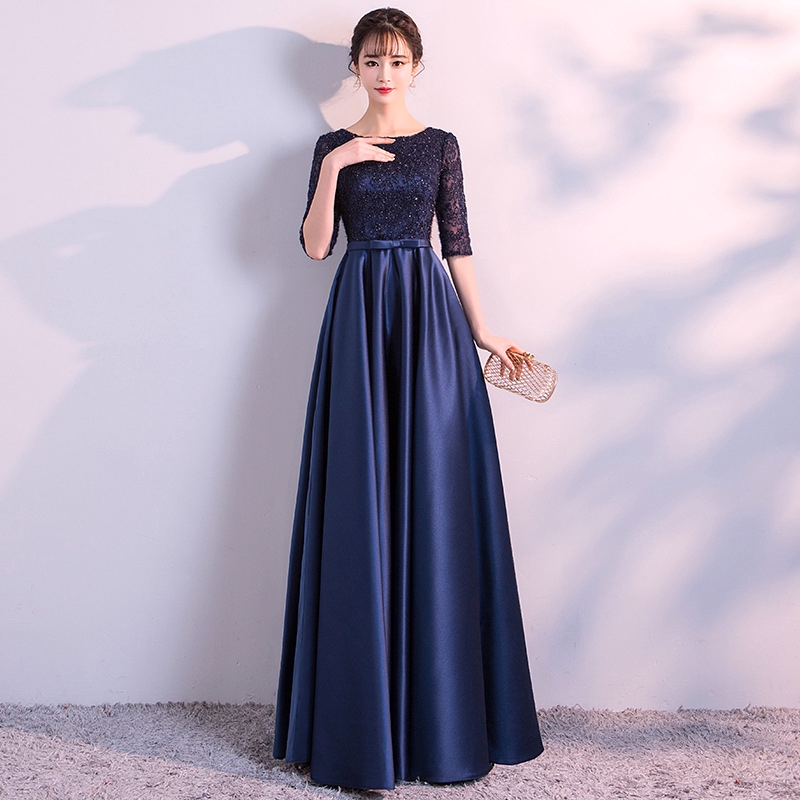 Elegant Blue Dinner Dress Women Long Lace Wedding Gown Bridesmaid Dresses Shopee Malaysia