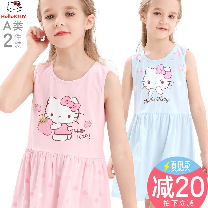 Hello Kitty Girls Nightdress Cotton Dress Summer Thin Skirt Pajamas Girls Children Big Kids Baby Home Wear Shopee Malaysia