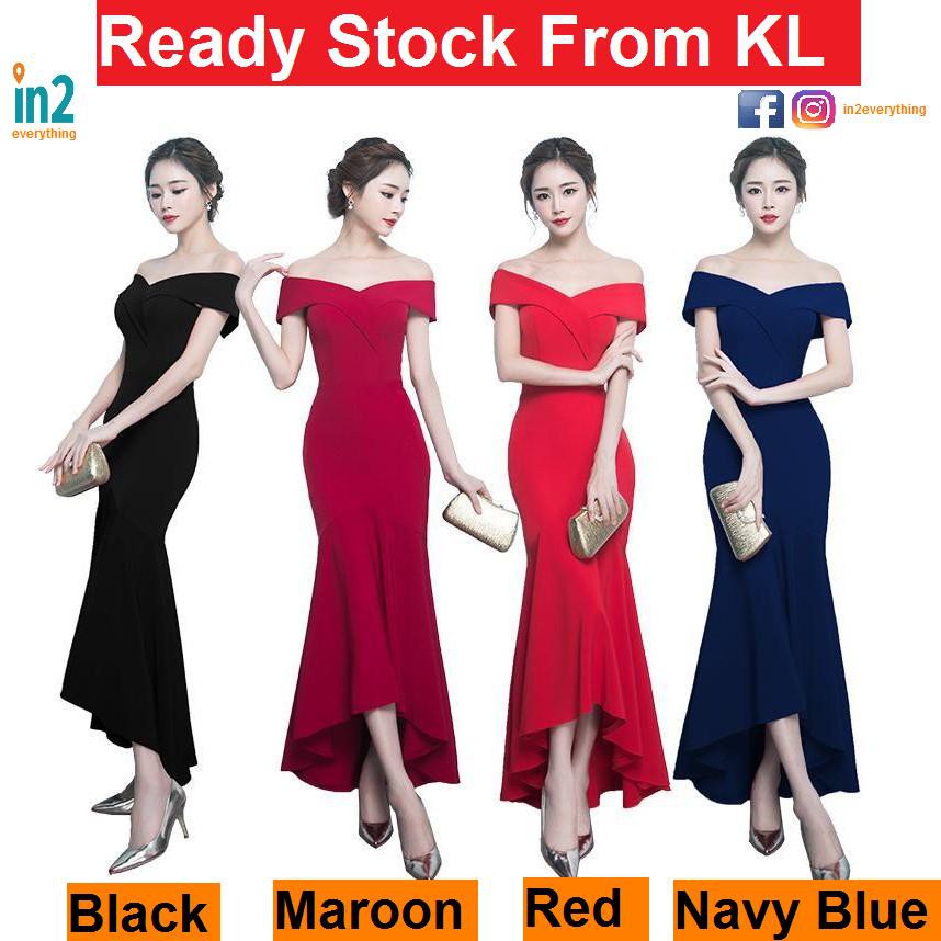 Woman Dress Off Shoulder Dress Black Dinner Dress Maroon Maxi Evening Gown Dress Shopee Malaysia