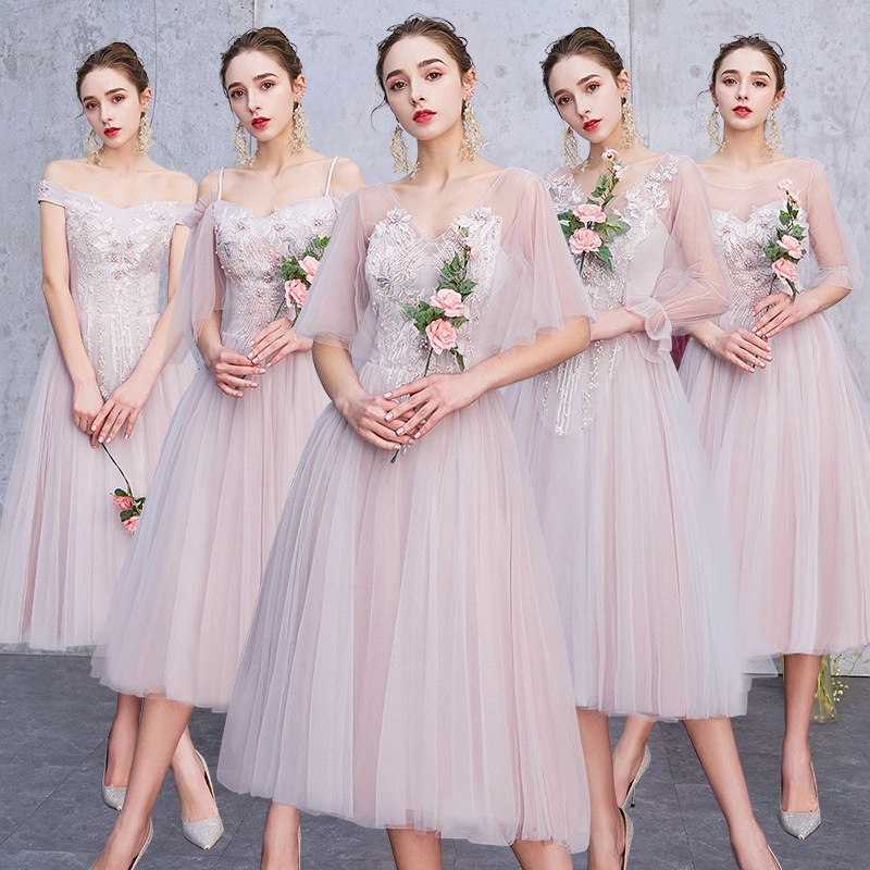 Elegant Gray Pink Wedding Dinner Evening Dress Gown Bridesmaid Dresses Shopee Malaysia